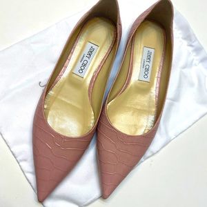 Jimmy Choo Nude / Pink Alligator Embossed Flats